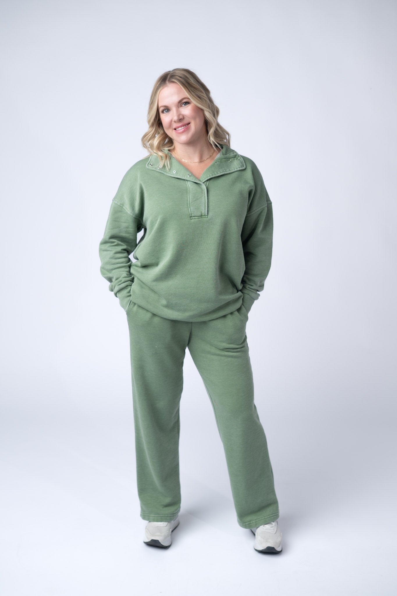 Wide Leg Vintage Wash Bottoms - Olive